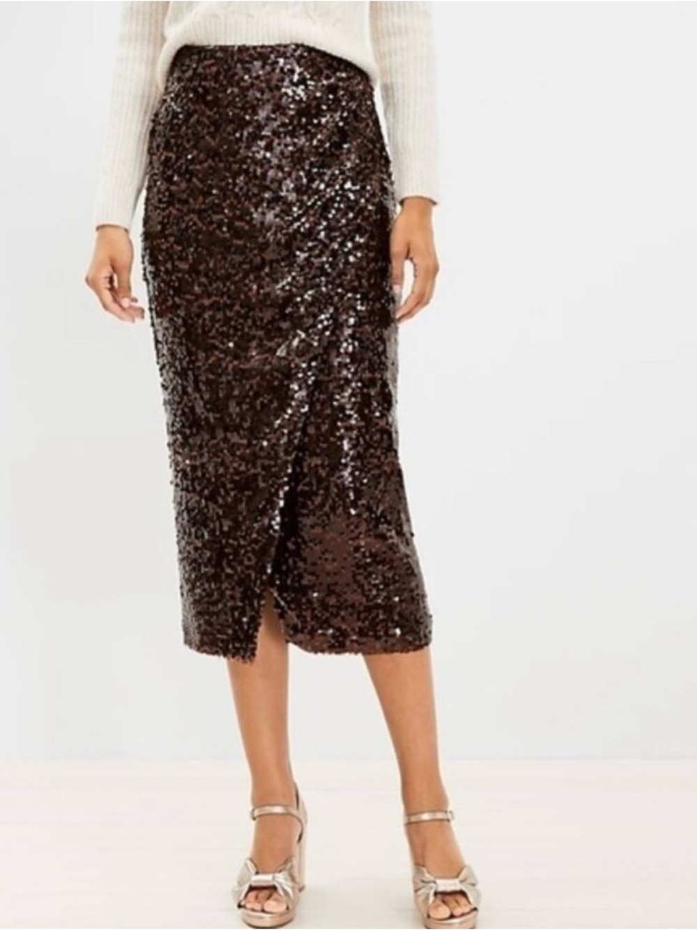 ✨🪩💍💎Loft Sequined Midi Pencil Skirt in Dark Brown